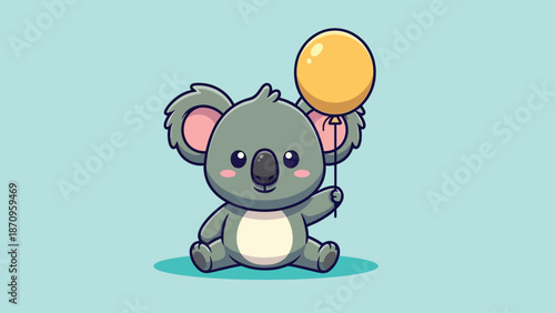 Cute Koala Holding a Yellow Balloon Adorable Cartoon Illustration.