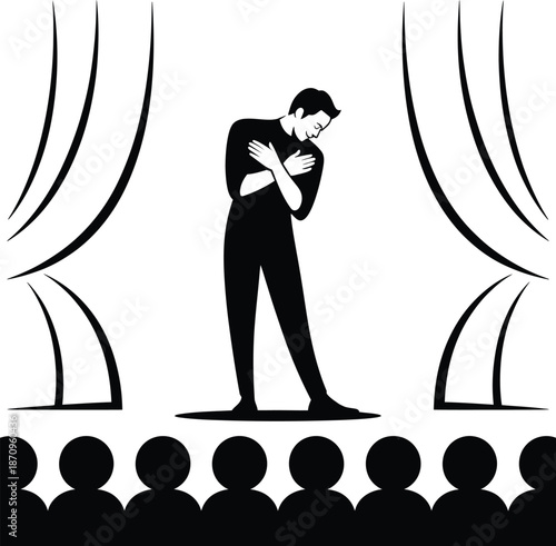 Silhouette of actor taking a bow with curtain line behind