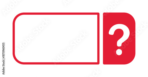 Red frame with white question mark on red background.