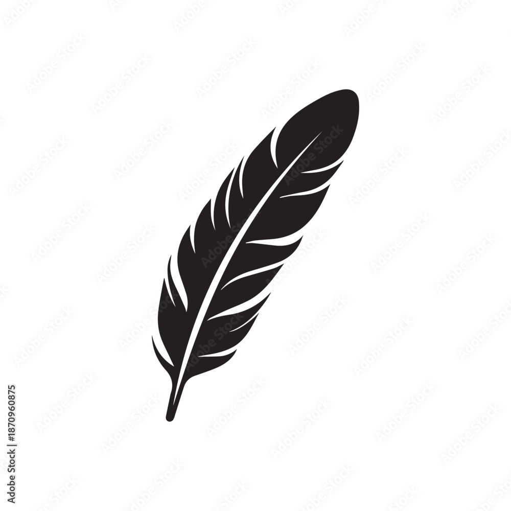 Fototapeta premium Feather icon. Black silhouette of a bird on a white background.