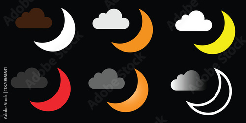 Vector illustration set featuring a devil and angel with fire elements alongside weather icons like the sun, cloud, and moon for a nature forecast design collection