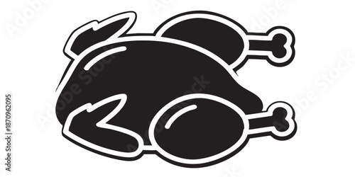 Roast chicken vector icon, top view food symbol, culinary and meal concept, black outline and filled style, isolated on transparent background, minimalist vector design for UI, web, and print.