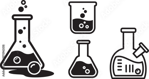 Laboratory glassware collection with flasks and beakers for science