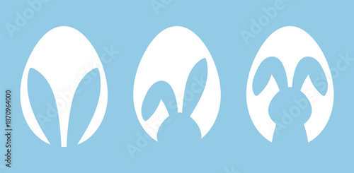 Minimal Easter bunny silhouettes inside egg shapes in blue colors. Flat  illustration with simple shapes and clean design. For Easter and spring holiday design, greeting cards, banners and branding.