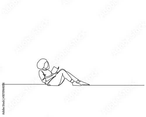 Simple line drawing of a person relaxing on the floor.