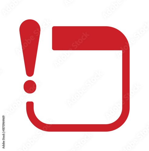 Red exclamation icon in black frame on white background.