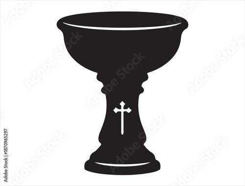Baptismal Font Icon Icon in silhouette white background.