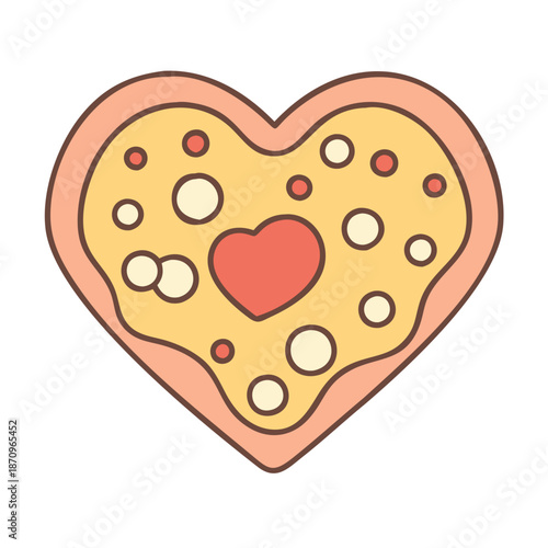 Heart shaped pizza with pepperoni and cheese for valentine's day love food concept art