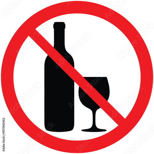 No alcohol icon in vector format showing forbidden beverage symbol, ideal for safety signage, regulatory warnings, public health campaigns, restricted areas, and educational or instructional graphics.
