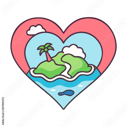 Island heart tropical vacation paradise love travel destination getaway romantic holiday design