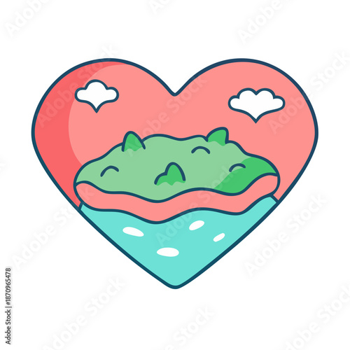 Island heart love tropical vacation travel destination romantic getaway paradise cartoon drawing
