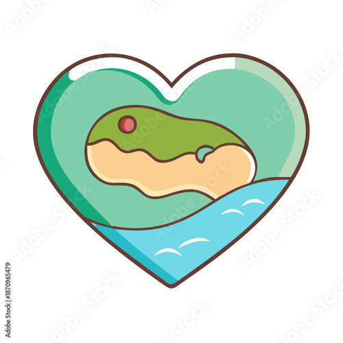 Island heart shaped illustration vector, tropical island, sea, water, love, vacation, travel