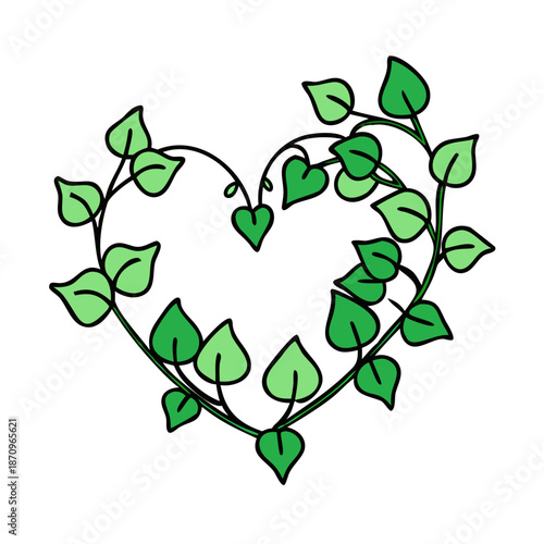 Download heart shaped green leaf vine vector illustration for valentine's day and love themed designs