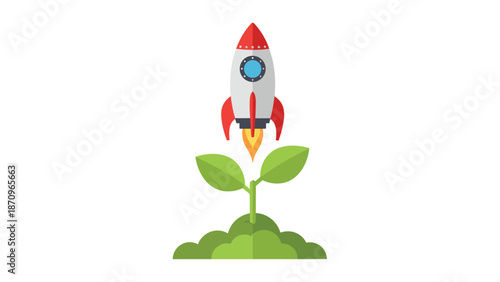 Creative pixel art concept showing a rocket launching directly from a sprouting plant in soil, symbolizing growth, innovation, and startup success.