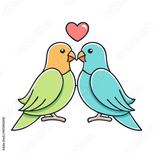 Cute lovebirds vector illustration, cartoon birds in love, valentine's day birds graphic design
