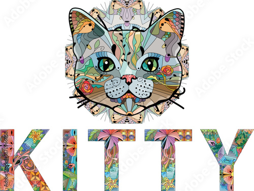 Word KITTY. Vector zentangle object for decoration