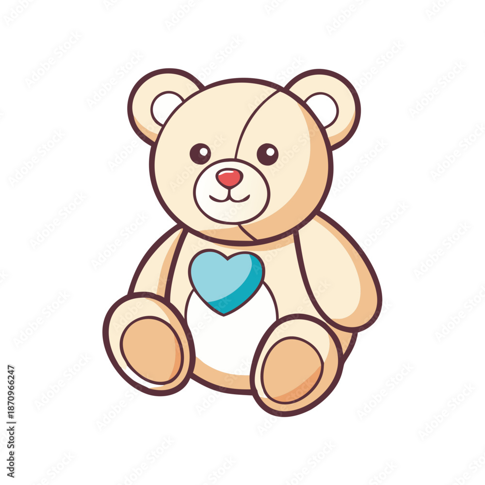 Obraz premium Cute teddy bear plush toy vector illustration for kids and baby products design element concept