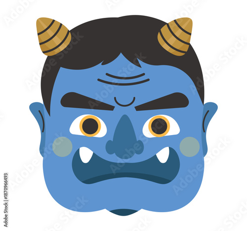 怖い青鬼のお面。青鬼の顔。節分の鬼。