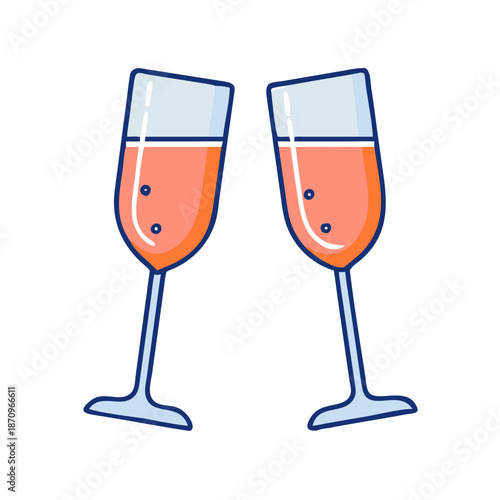 Two champagne glasses toasting celebration cheers drink alcohol sparkling wine party event vector