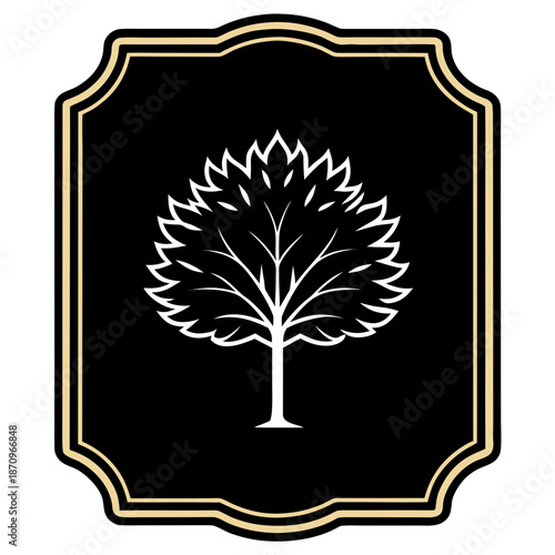 Elegant tree silhouette on classic plaque Vector