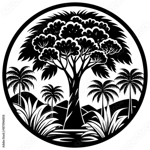 Tropical oasis with lush palm trees Vector