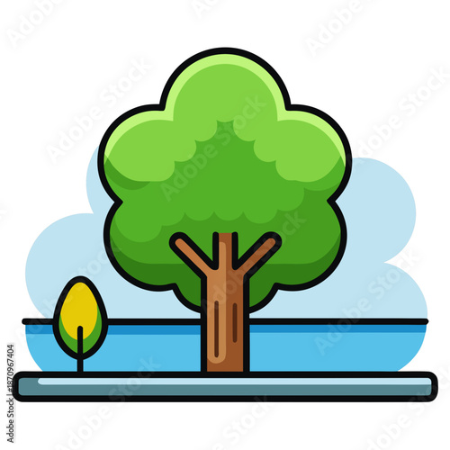 Serene lakeside tree illustration Vector