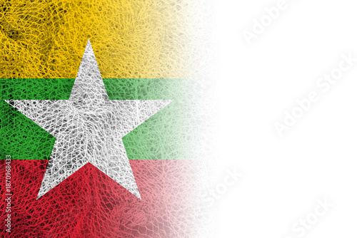 White background with Myanmar flag on fishing net