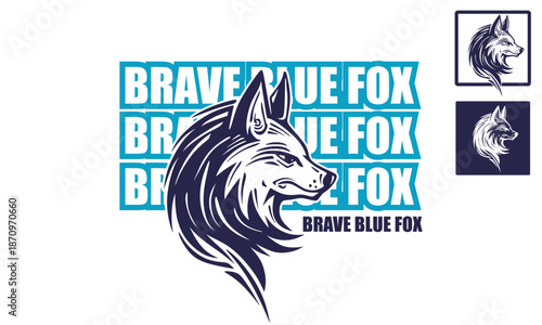 logo kepala rubah liar or wild fox head logo, silhouette of great coyote face vector illustrations