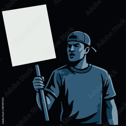 Vector illustration of person holding signs, banner and placards on a protest demostration or picket. People against violence, pollution, descrimination, human rights violation.