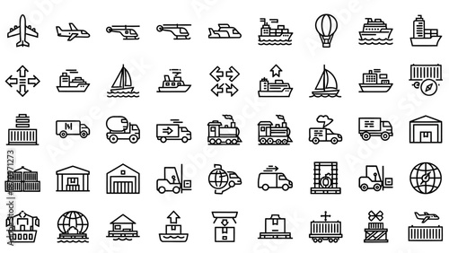 Collection of Industrial and Transportation Icons.