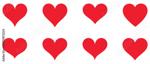 Set of hearts love on a white background. Vector illustration in flat style.