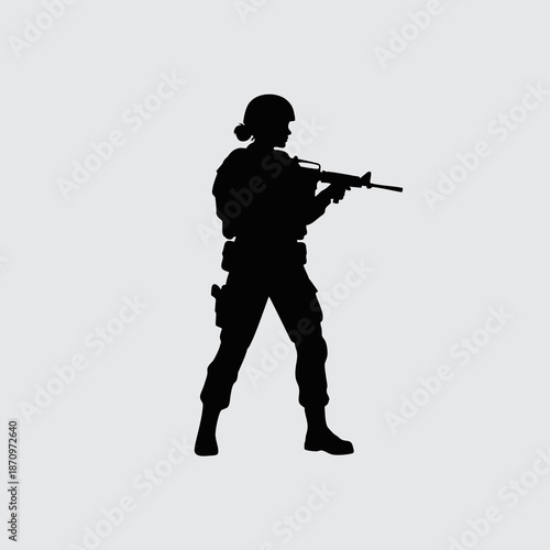 silhouette of a female soldier vector isolated on a gray background