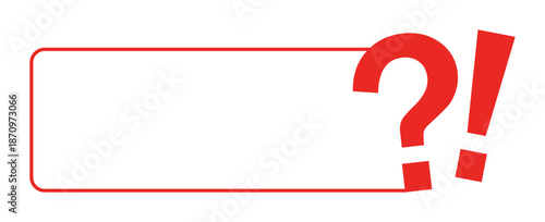 Red question mark and exclamation inside red border frame.