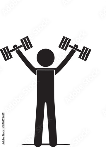 Stunning stick figure lifting dumbbells in triumphant pose