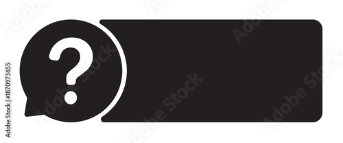 Question mark icon with text bubble in black and white design.