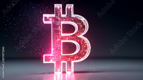 Futuristic Bitcoin Symbol with Digital Circuit Background and Colorful Effects