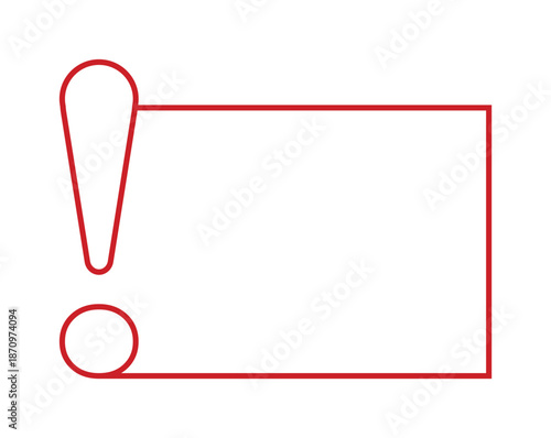 Minimalistic red exclamation mark design with boxed frame.