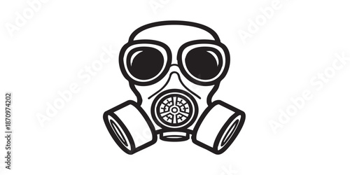 Gas mask vector icon, defence respirator and safety symbol, protective equipment concept, black outline and filled style, isolated on transparent background, minimalist vector design for UI, web, and 