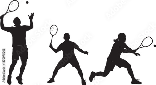 Tennis players in action silhouettes on white background