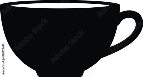 A black silhouette of a coffee cup on a white background