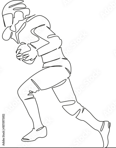 One continuous single drawing line art flat doodle sport, player, woman, football, american, athlete, ball, team. Isolated image hand draw contour on a white background, hand drawn, not AI