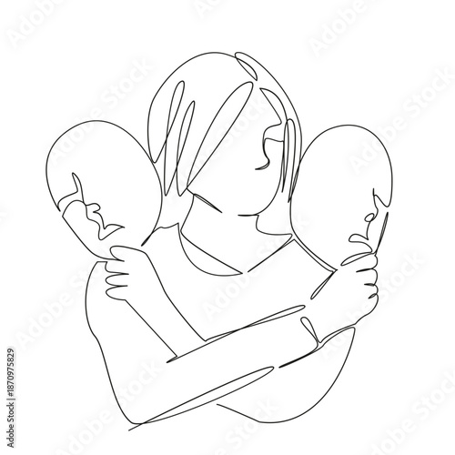 One continuous single drawing line art flat doodle mask, girl, woman, face, young, adult, black, carnival, theatre. Isolated image hand draw contour on a white background, hand drawn, not AI