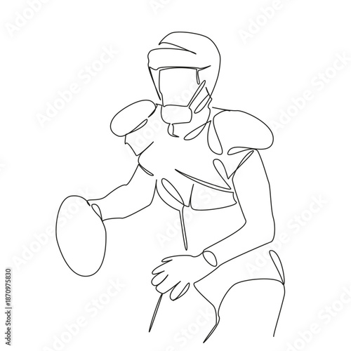 One continuous single drawing line art flat doodle woman, football, player, athlete, ball, young, american football. Isolated image hand draw contour on a white background, hand drawn, not AI