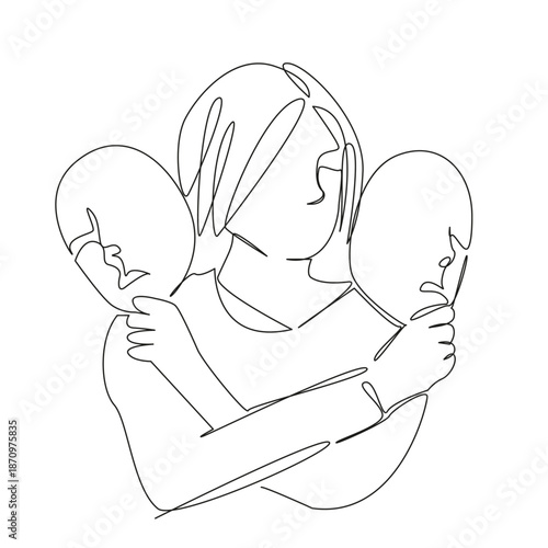 One continuous single drawing line art flat doodle mask, girl, woman, face, young, adult, black, carnival, theatre. Isolated image hand draw contour on a white background, hand drawn, not AI