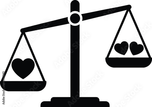 Scales of love and relationships weighing hearts
