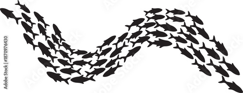 School of fish swimming in unison formation pattern