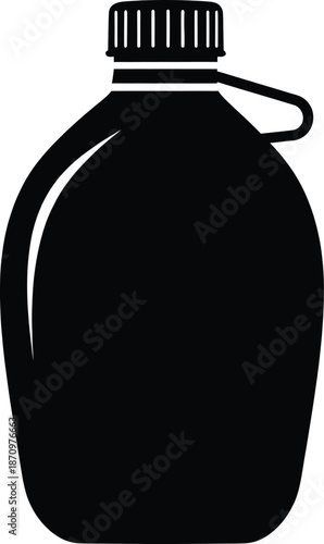 A black canteen with a screw on cap and carrying loop