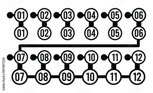 Infographic flowchart showing numbered steps and connections on a white background, useful for business presentations, education, and information visualization.
