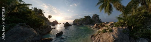 Panel kuchenny z motywem Serene beach sunset tropical island hdr landscape dreamy scenery