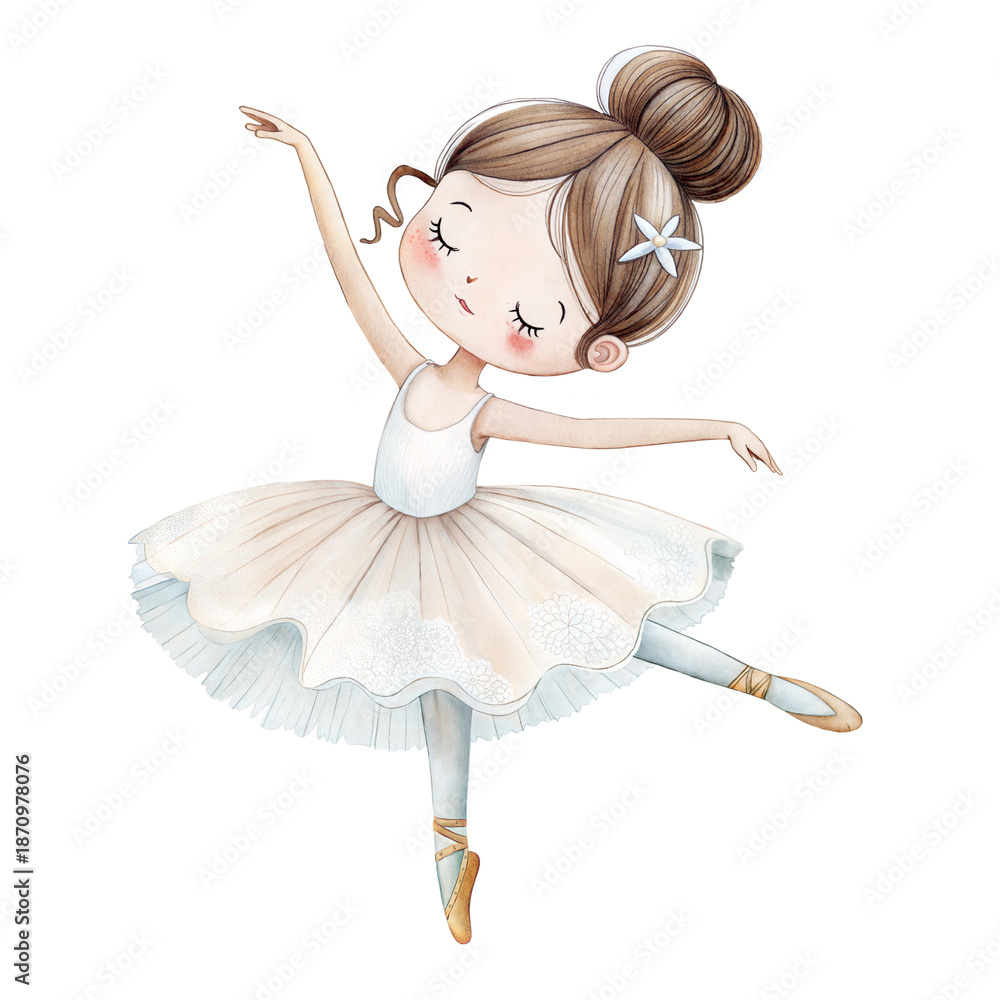 Naklejka premium Cute watercolor ballerina girl in light tutu graceful ballet illustration mockup
